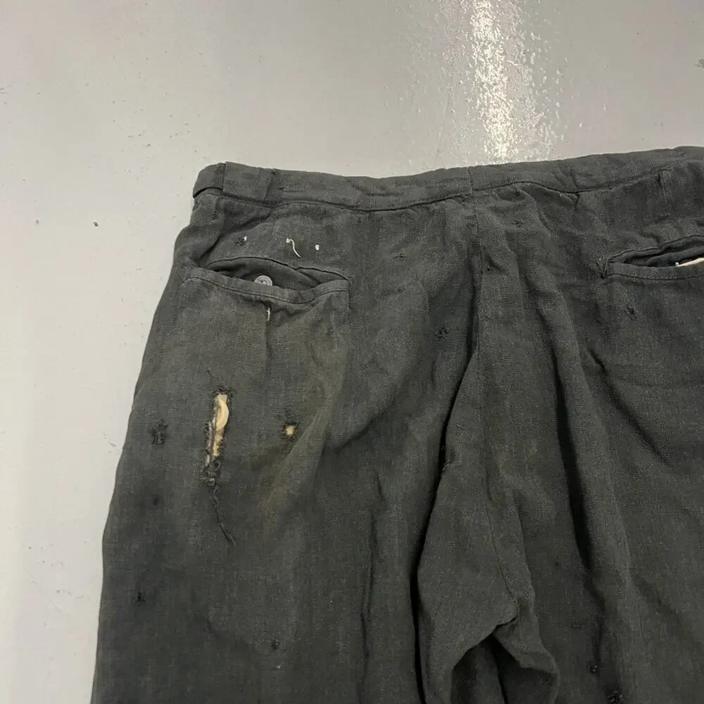 Vintage 50s Black/Dark Green Side Button Trousers 33x26